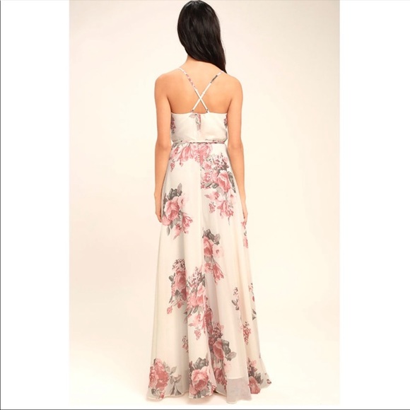 SOLD Lulus Elegantly Inclined Cream Floral Dress - Picture 5 of 11